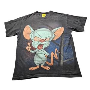Animaniacs The Brain Graphic T-Shirt XL Black 1994 Warner Bros Vintage USA Made